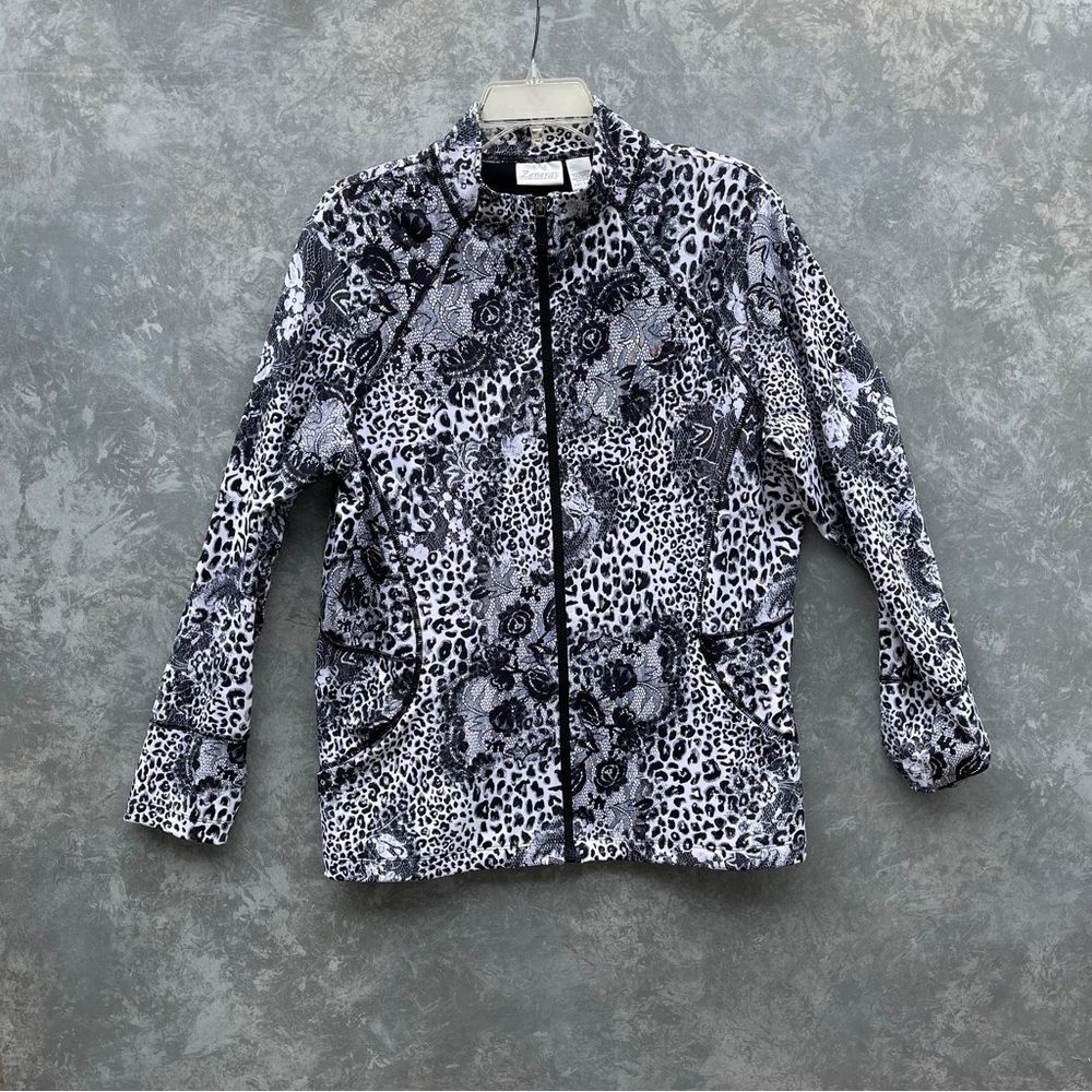 Zenergy by Chico’s Floral Leopard Print Women's Active Wear Jacket